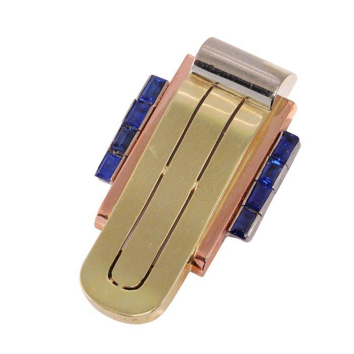 Dasspeld - 14 karaat Geel goud, Roségoud - Sapphire, Vintage, Handtassen en Accessoires, Antieke sieraden
