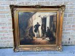 Belgische school (XIX) - Oud tafereel met jagers en honden, Antiek en Kunst