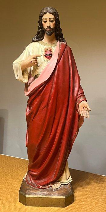 Escuela Olot - Sculptuur - Heilig Hart met ogen van kristal, Antiquités & Art, Antiquités | Livres & Manuscrits