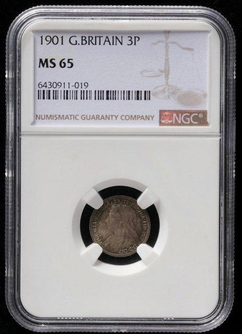 Verenigd Koninkrijk. Victoria. 3 Pence 1901 - NGC MS65, Postzegels en Munten, Munten | Europa | Niet-Euromunten
