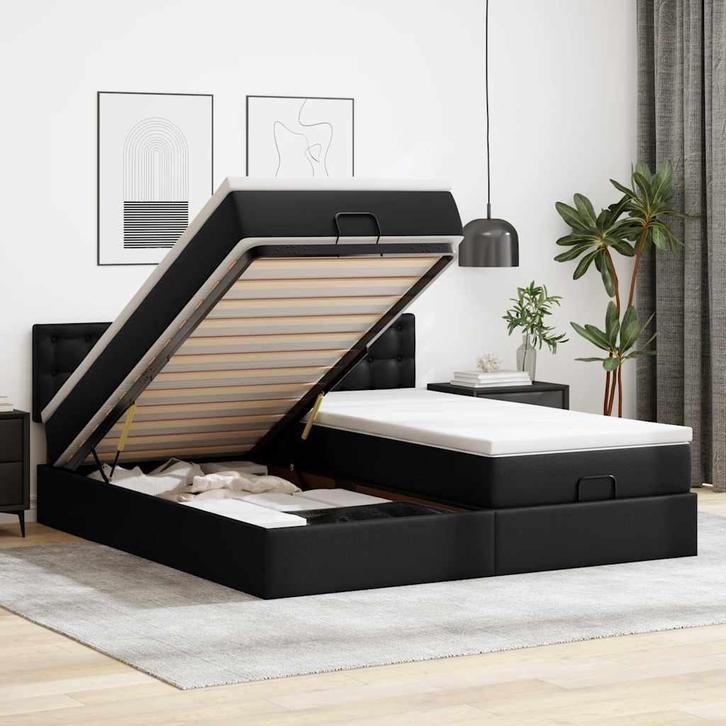 vidaXL Bed poef met matrassen en LEDs 180x200cm kunstleer, Huis en Inrichting, Slaapkamer | Bedden, Nieuw, Verzenden