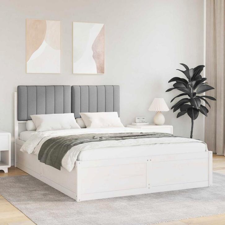 vidaXL Bedframe met Gevoerde Hoofdbord Lichtgrijs 140 x 190, Huis en Inrichting, Slaapkamer | Bedden, Nieuw, Verzenden
