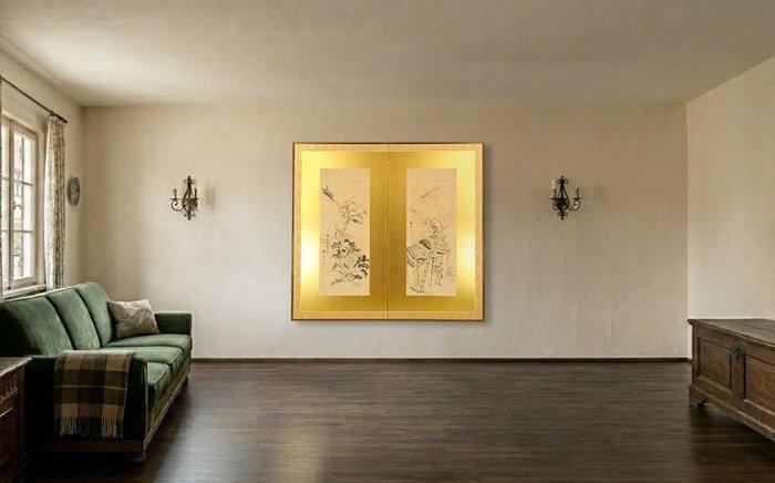 Paravent Bybu - Papier - Japon - Milieu de la période Edo -, Antiquités & Art, Antiquités | Autres Antiquités