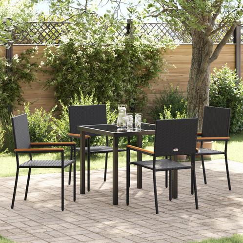 vidaXL 5-delige Tuin Eettafel Set Zwart Poly Riet, Tuin en Terras, Tuinsets en Loungesets, Nieuw, Verzenden