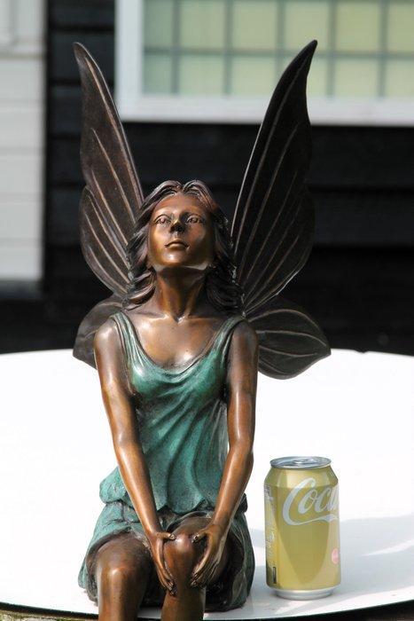 sculptuur, zittende fee voor huis of tuin geheel brons - 0, Antiek en Kunst, Curiosa en Brocante