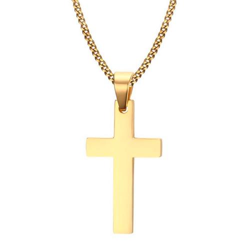 Fako Bijoux® - Ketting - Kruis - Staal - Goudkleurig, Handtassen en Accessoires, Kettingen, Verzenden