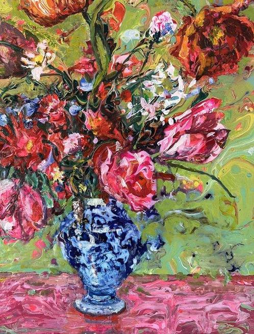 Hanneke Naterop - Roze -groen feest, Antiek en Kunst, Kunst | Schilderijen | Modern