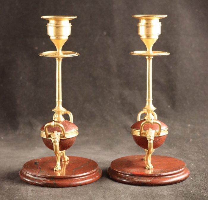 Paar antieke kandelaars - Kandelaar (2) - Verguld brons,, Antiek en Kunst, Antiek | Overige Antiek