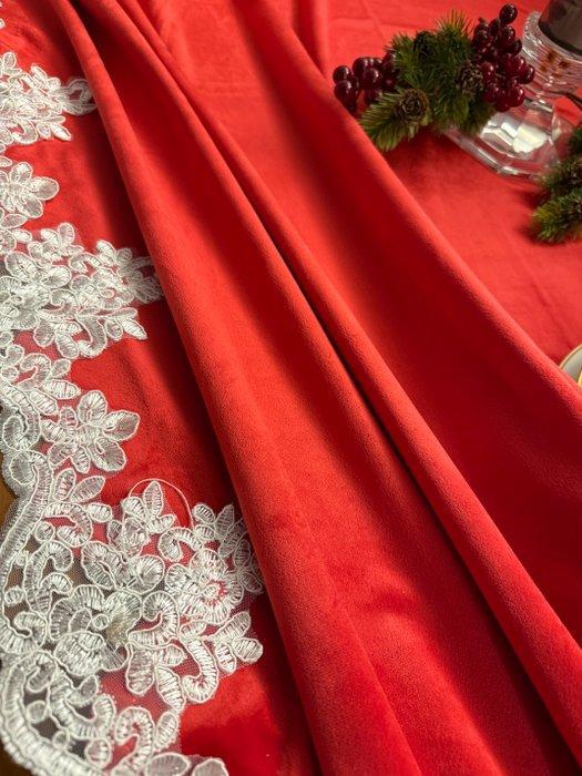 Verfijnd luxe tafelkleed in zacht rood fluweel met, Antiek en Kunst, Antiek | Tapijten, Tafelkleden en Textiel
