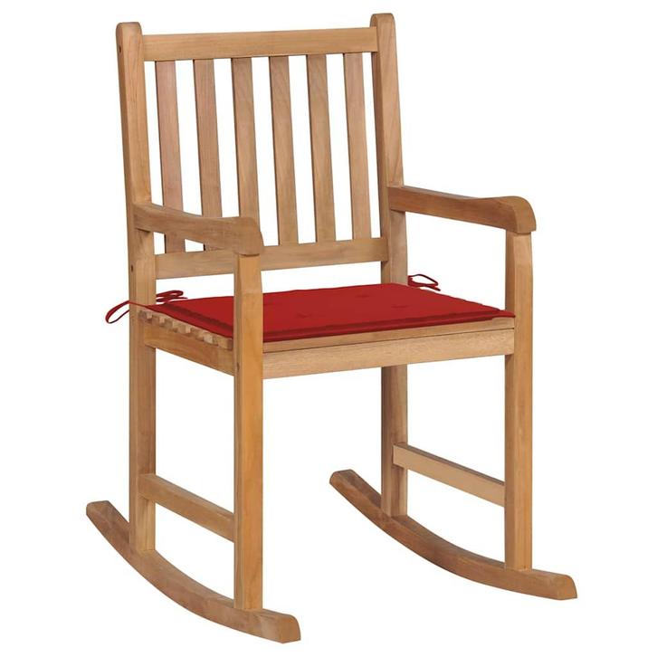 vidaXL Schommelstoel met rood kussen massief teakhout, Tuin en Terras, Tuinstoelen, Nieuw, Verzenden