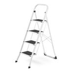 Huishoudtrap 4 treden - stalen ladder - opvouwbaar - wit..., Ophalen of Verzenden, Nieuw