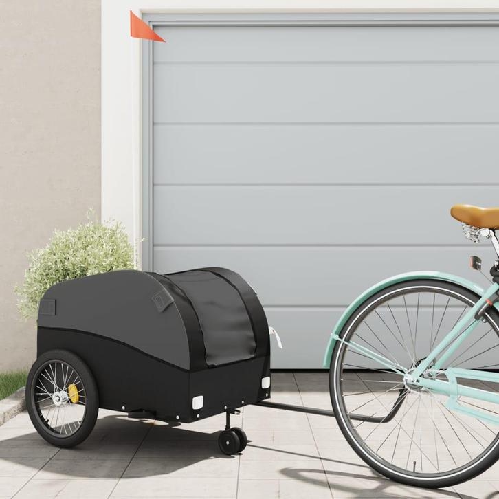 vidaXL Fietstrailer 45 kg ijzer zwart, Fietsen en Brommers, Fietsaccessoires | Aanhangwagens en Karren, Nieuw, Verzenden