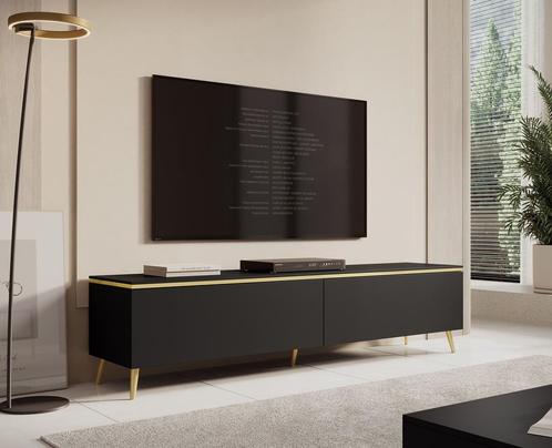 Meubella TV-Meubel Assunta mat zwart goud 180 cm, Maison & Meubles, Armoires | Mobilier de télévision, Envoi