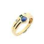 Gouden ring met saffier, smaragd en diamant | 0,02 ct., Handtassen en Accessoires, Ringen, Gebruikt, Overige kleuren, Ophalen of Verzenden