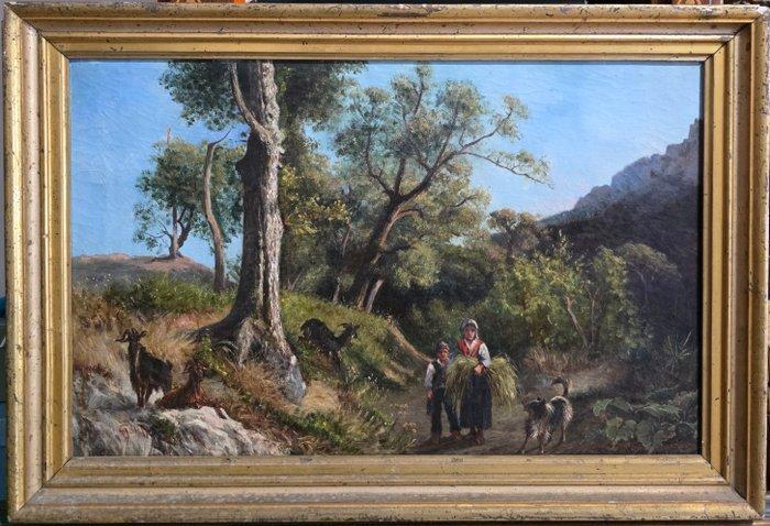 Giuseppe Palizzi (1812-1888) - Pastorelli con capre, Antiek en Kunst, Kunst | Schilderijen | Klassiek