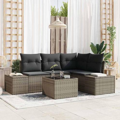 vidaXL 5-delige tuinsofa set met kussens in grijs poly, Tuin en Terras, Tuinsets en Loungesets, Nieuw, Verzenden
