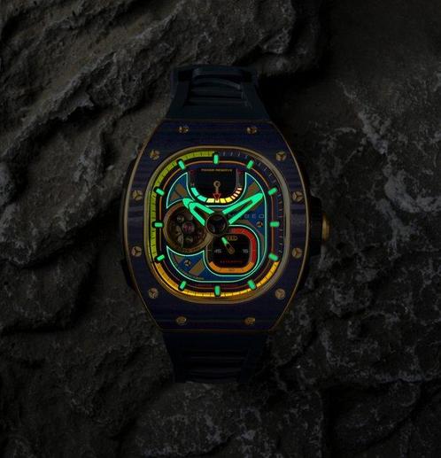 Nubeo - VIPER - Power Reserve - Carbon Fiber - Gold -, Handtassen en Accessoires, Horloges | Heren