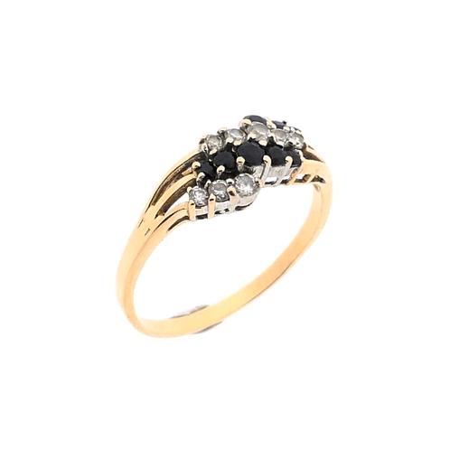 Gouden rijring met saffier en zirconia (gouden ring), Handtassen en Accessoires, Ringen, Dame, Met edelsteen, Overige kleuren
