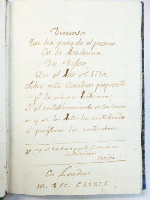 Rousseau ( Jean-Jacques) - [Texte Manuscrit] Discurso que ha, Collections, Cinéma & Télévision