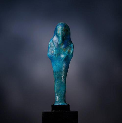 LÉgypte ancienne, ouchebti en faïence émaillée bleu foncé -, Verzamelen, Mineralen en Fossielen