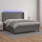 vidaXL Boxspring met matras en LED kunstleer grijs 160x200, Maison & Meubles, Verzenden