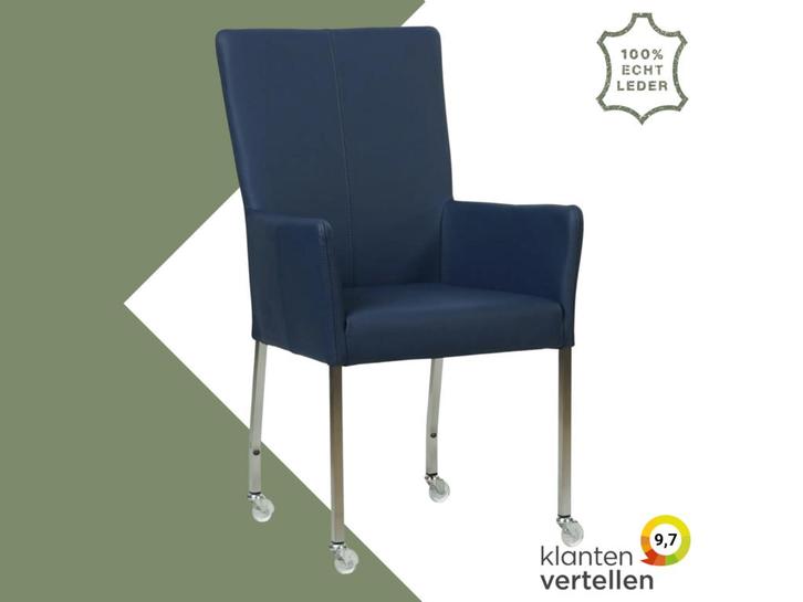 Leren eetkamerstoel Deal met armleuning - Toledo Kobalt, Huis en Inrichting, Stoelen, Blauw, Eén, Nieuw, Leer, Ophalen of Verzenden