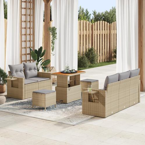 vidaXL 8-delige ligbed set met kussens - Beige Poly Rattan, Tuin en Terras, Tuinsets en Loungesets, Nieuw, Verzenden