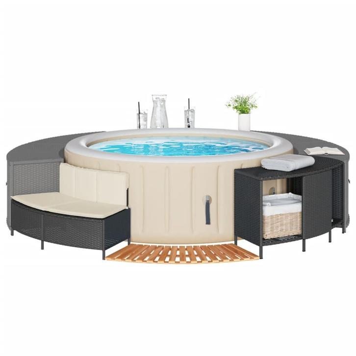 vidaXL Hottub-ombouw poly rattan en massief acaciahout zwart, Tuin en Terras, Zwembaden, Nieuw, Verzenden