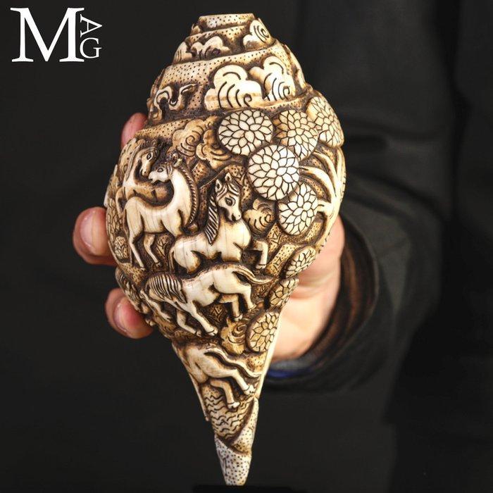 Antieke Hindu Shankha schelp - handgemaakte gravure -, Verzamelen, Dierenverzamelingen