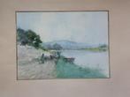 Henri Cassiers (1858-1944) - Rivierlandschap met herder., Antiek en Kunst
