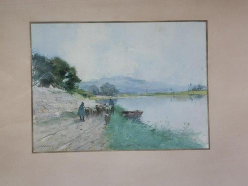 Henri Cassiers (1858-1944) - Rivierlandschap met herder., Antiek en Kunst, Kunst | Schilderijen | Klassiek
