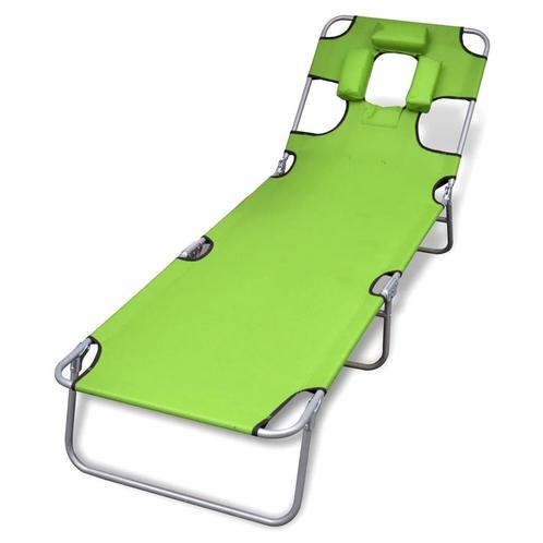 vidaXL Ligbed inklapbaar met hoofdkussen gepoedercoat staal, Jardin & Terrasse, Chaises longues, Envoi