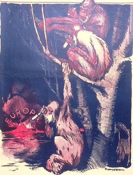 Oorlog in Europa vanuit perspectief van apen op spotprent, Boeken, Tijdschriften en Kranten, Nieuw, Verzenden