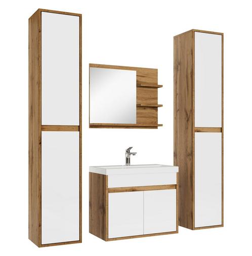 Badkamermeubel Set India XL 60 x 35 cm - Eiken met Wit, Huis en Inrichting, Badkamer | Badkamermeubels, Nieuw, Verzenden