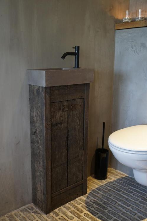 Oud eikenhouten landelijk toiletmeubel + fontein dark grey, Maison & Meubles, Armoires | Autre, Envoi