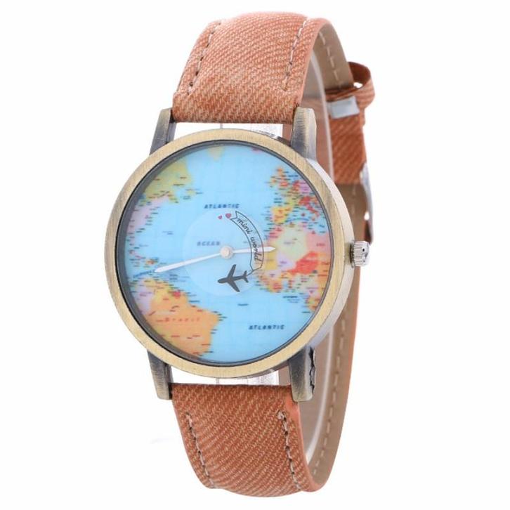 Fako - Horloge - Mini World - Vliegtuig - Lichtbruin, Handtassen en Accessoires, Horloges | Dames, Verzenden