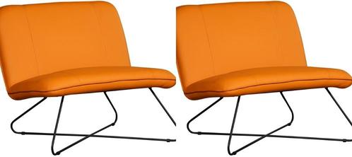Set van 2 Oranje leren industriële stoels zonder armleuning, Maison & Meubles, Fauteuils, Enlèvement ou Envoi