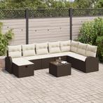 vidaXL 9-delige tuinsofa set met kussens in bruin van poly, Tuin en Terras, Verzenden, Nieuw