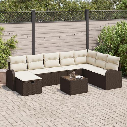 vidaXL 9-delige tuinsofa set met kussens in bruin van poly, Tuin en Terras, Tuinsets en Loungesets, Nieuw, Verzenden
