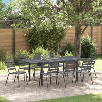 vidaXL Tuin Eettafel Set 9 pcs Antraciet Staal, Verzenden