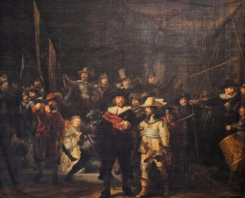 Arazzo « Ronda di notte » de Rembrandt sur velours exclusif, Antiek en Kunst, Antiek | Tapijten, Tafelkleden en Textiel