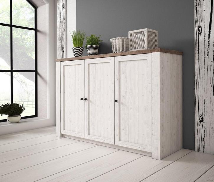 Dressoir Parello 4 - Wit - Eiken - 130 cm, Huis en Inrichting, Kasten | Dressoirs, 25 tot 50 cm, Nieuw, 100 tot 150 cm, Verzenden