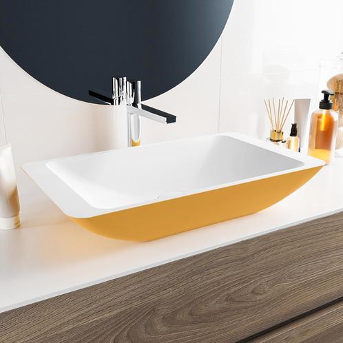 MONDIAZ TOPI Waskom solid surface 60cm kleur Ocher / Talc, Doe-het-zelf en Bouw, Sanitair, Overige typen, Nieuw, Ophalen of Verzenden