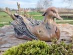 Statue, tuinbeeld eend in houtlook - 15 cm - Grès, Antiek en Kunst