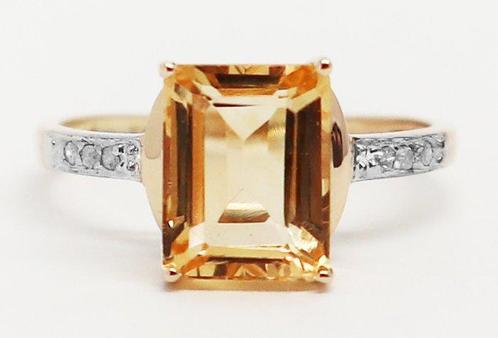 Zonder Minimumprijs - Ring - 14 karaat Geel goud Citrien -, Handtassen en Accessoires, Ringen