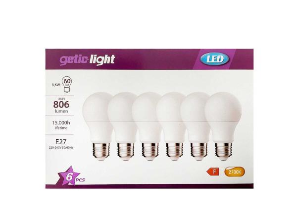 Veiling - 10x Getic-Light led-lamp 6-pack 8,6W E27 Frost, Huis en Inrichting, Lampen | Spots