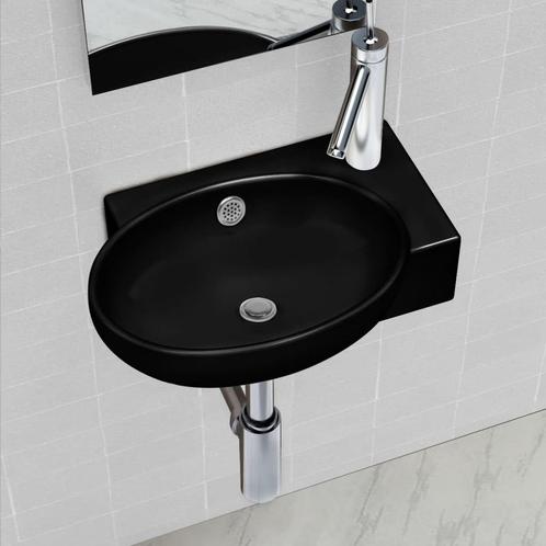 vidaXL Wastafel met kraangat en overloop rond keramiek zwart, Doe-het-zelf en Bouw, Sanitair, Nieuw, Verzenden