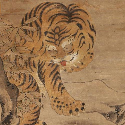 Hangende rol met tijger - Papier - Unidentified artist -, Antiek en Kunst, Antiek | Overige Antiek