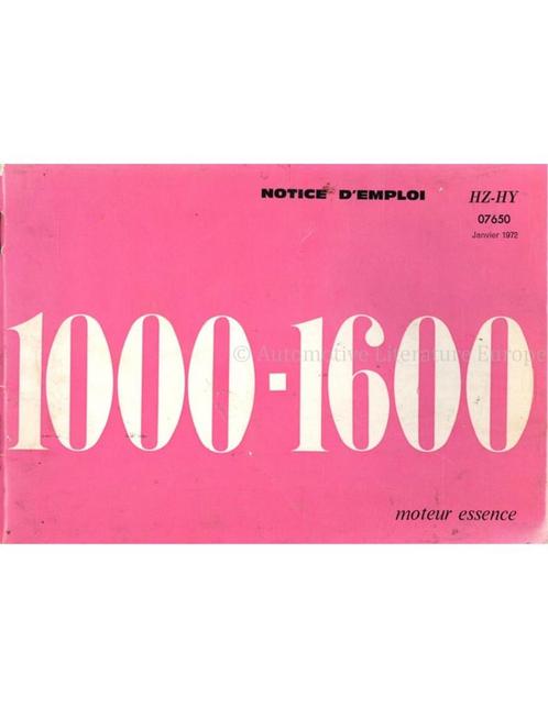 1972 CITROËN HZ - HY 1000 - 1600 INSTRUCTIEBOEKJE FRANS, Autos : Divers, Modes d'emploi & Notices d'utilisation