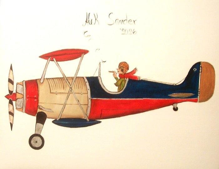 Alek Sander (XX-XXI) - Madame Cohiba als Pilotin im, Antiek en Kunst, Kunst | Schilderijen | Modern